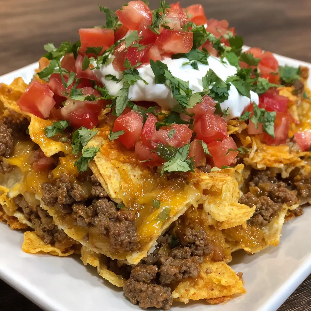 A plate of Dorito Taco Casserole.
