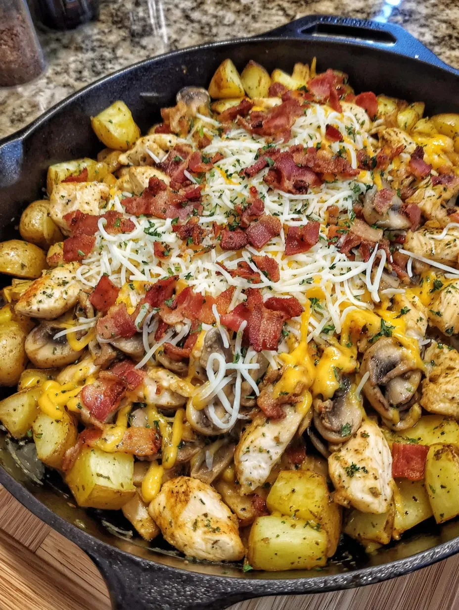 A delicious chicken and potato dish.