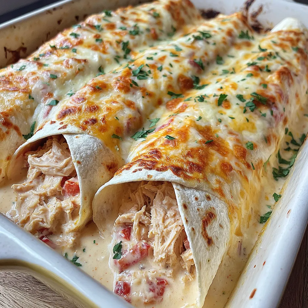 A dish of queso chicken enchiladas.
