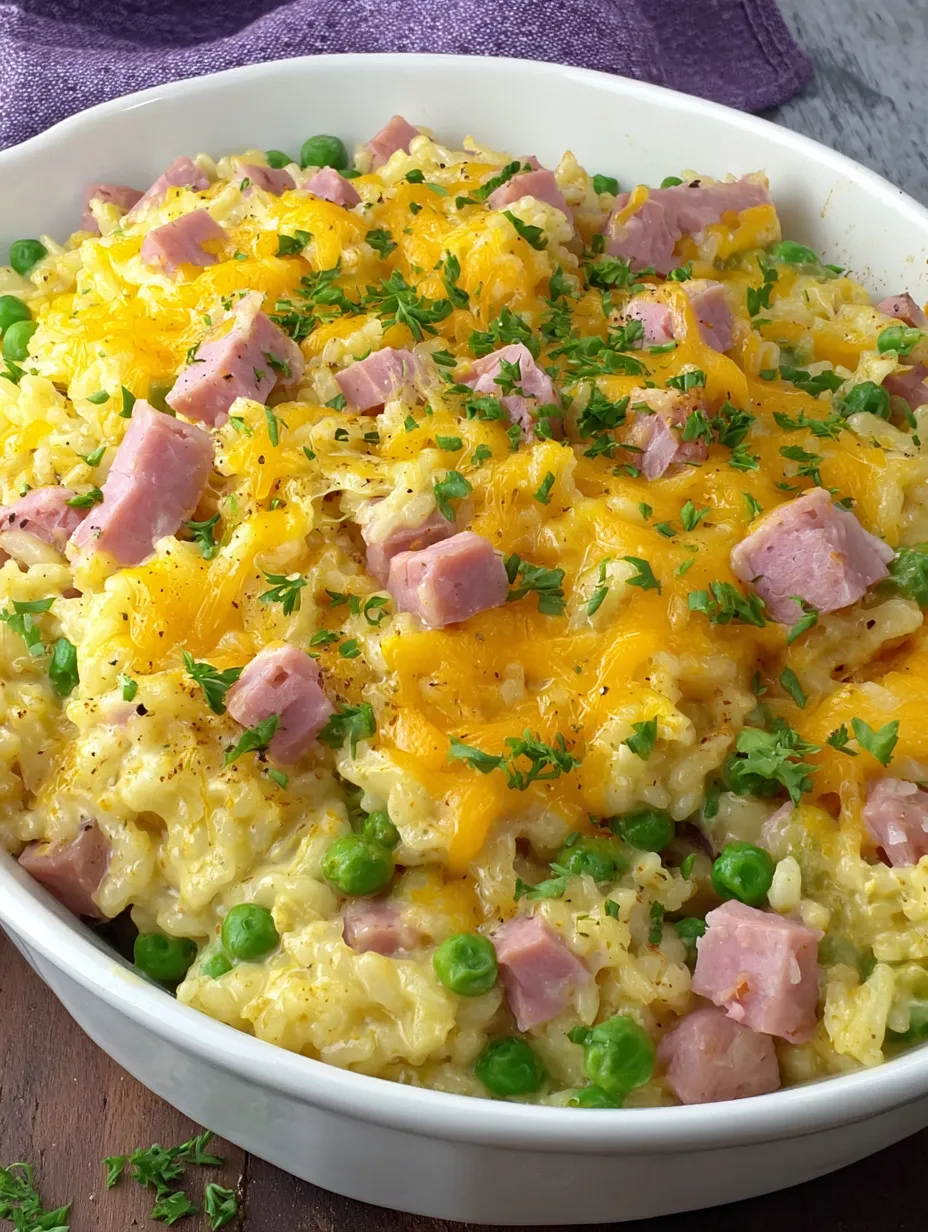 A cheesy ham and pea casserole.