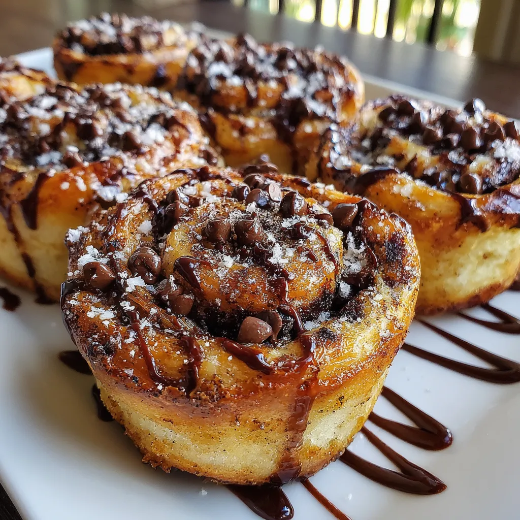 Chocolate chip cruffins on a plate.