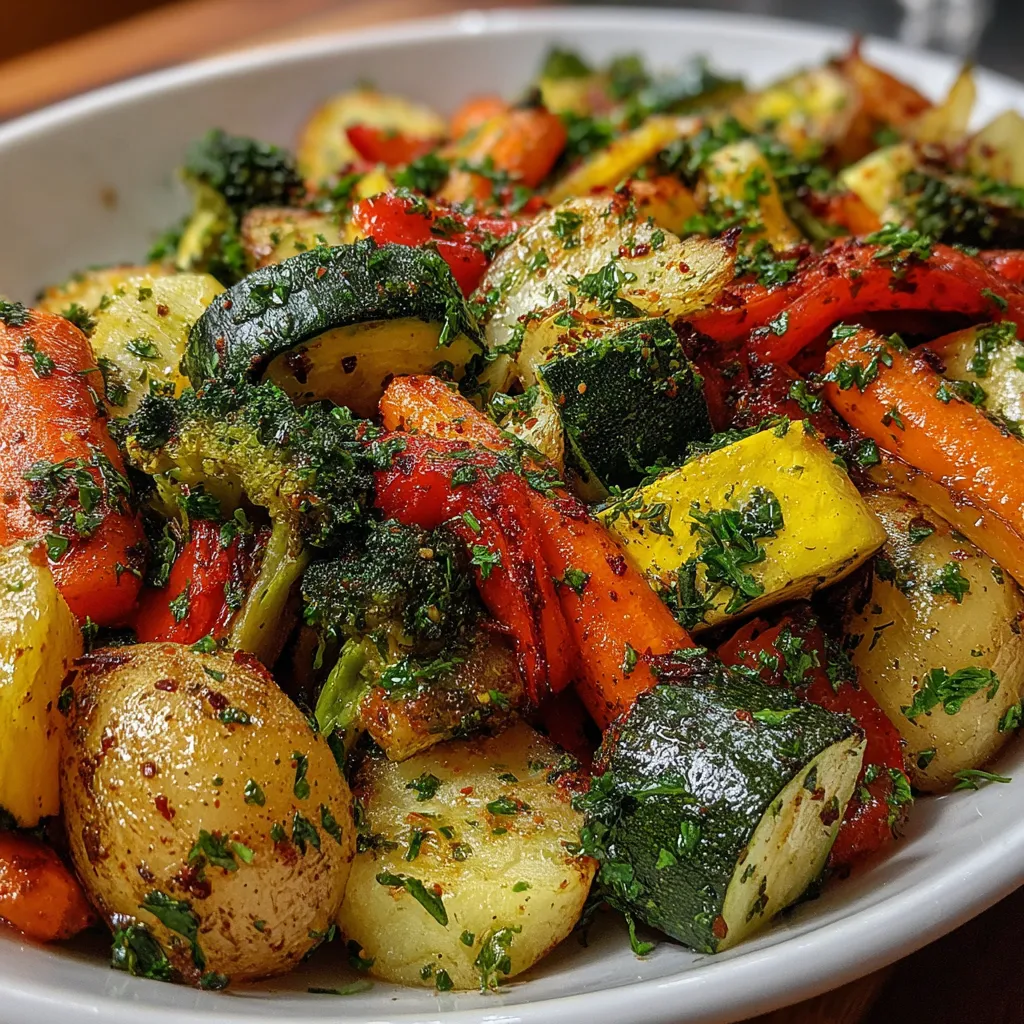 A bowl of roasted vegetables.