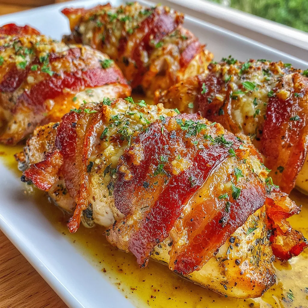 Bacon wrapped garlic parmesan chicken.