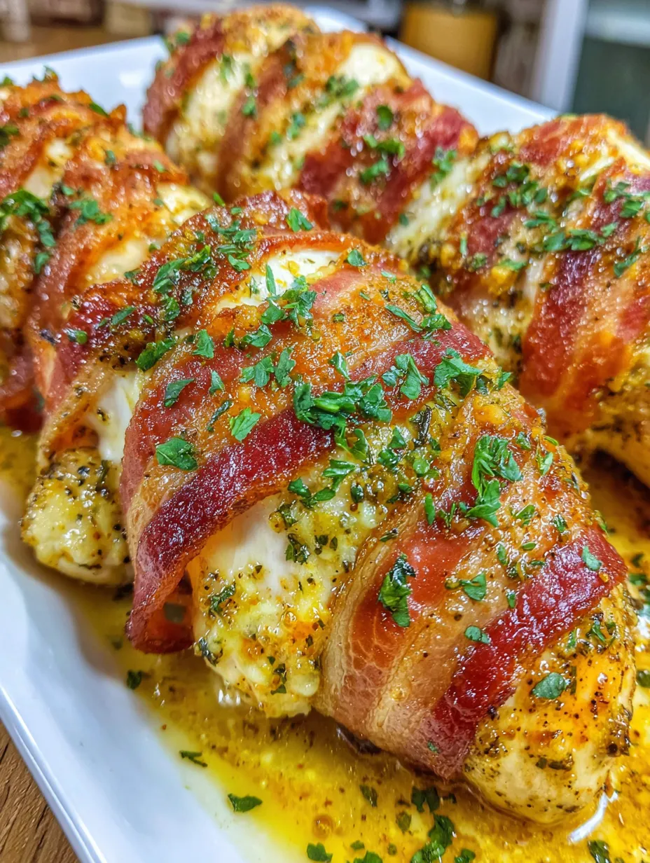 Bacon wrapped garlic parmesan chicken.