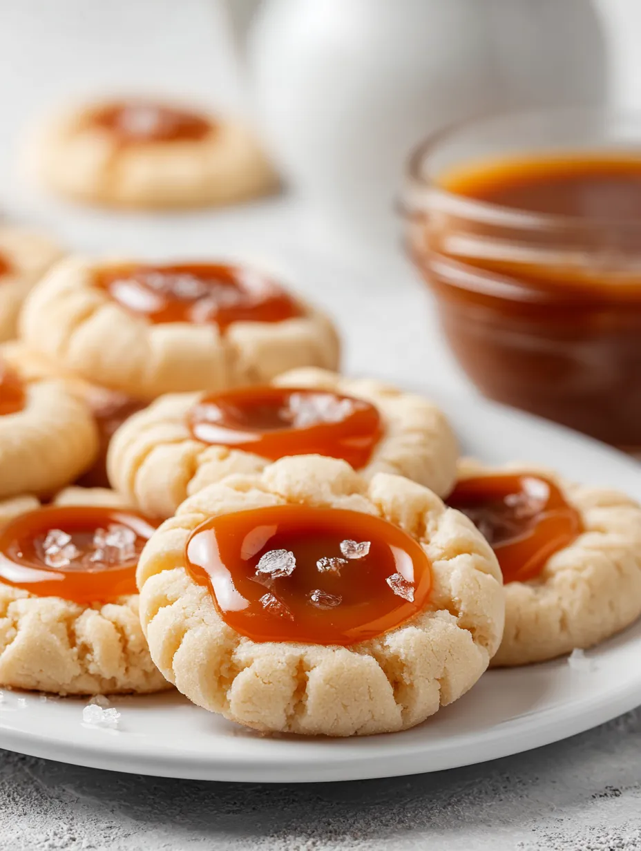 A plate of cookies with caramel drizzled on top.