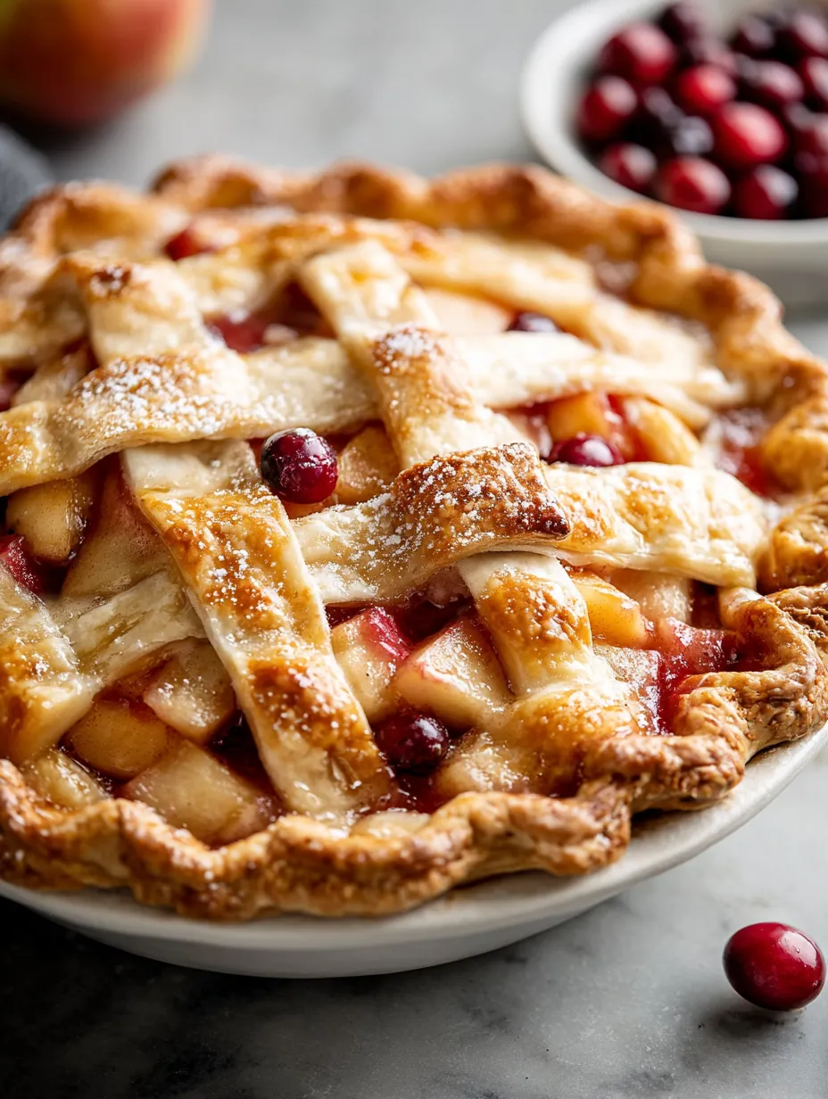 A slice of apple cranberry pie.