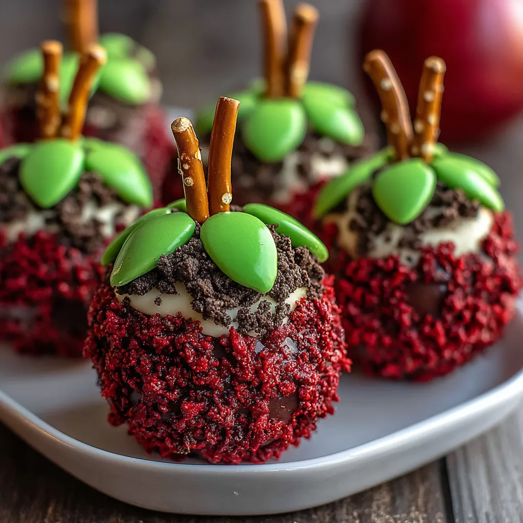A plate of red apple oreo balls.