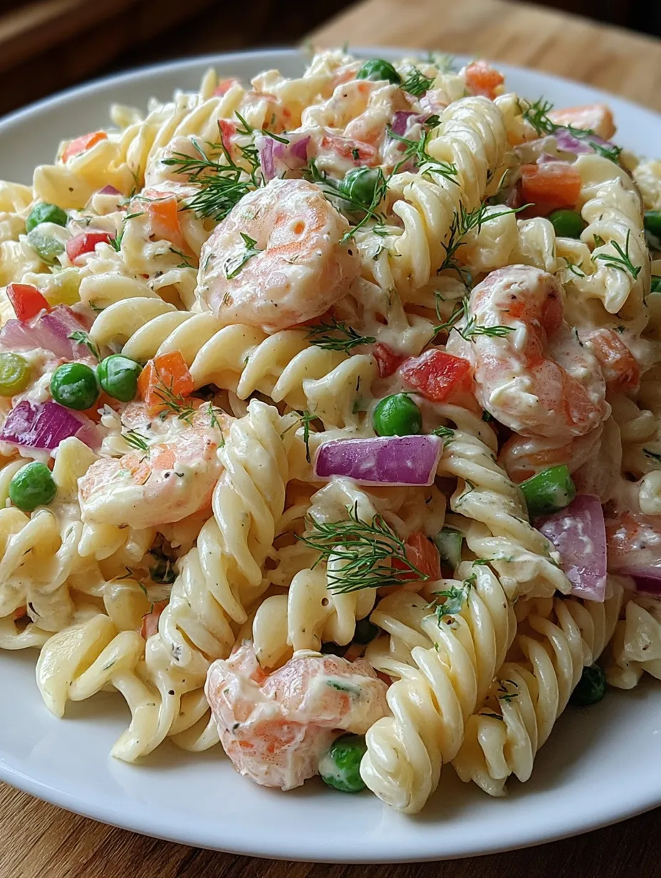 A plate of pasta with shrimp and vegetables.