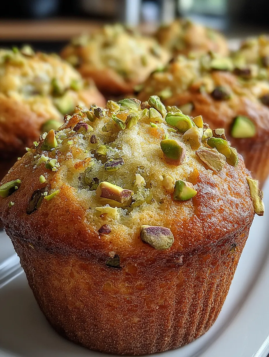 A close up of a pistachio muffin.