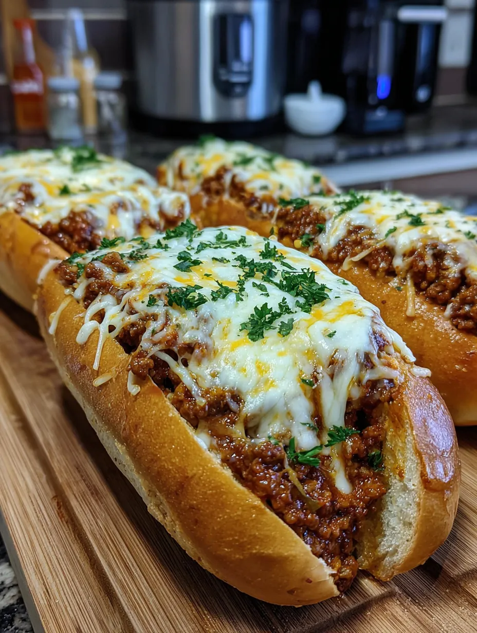 A cheesy garlic bread sloppy joe.