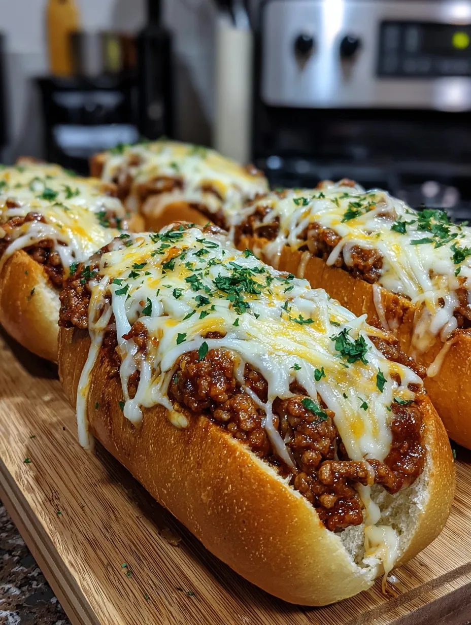 A plate of cheesy garlic bread sloppy joe.