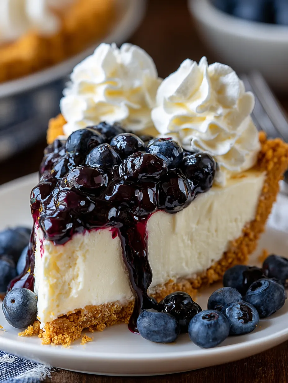 A slice of blueberry cream cheese pie.