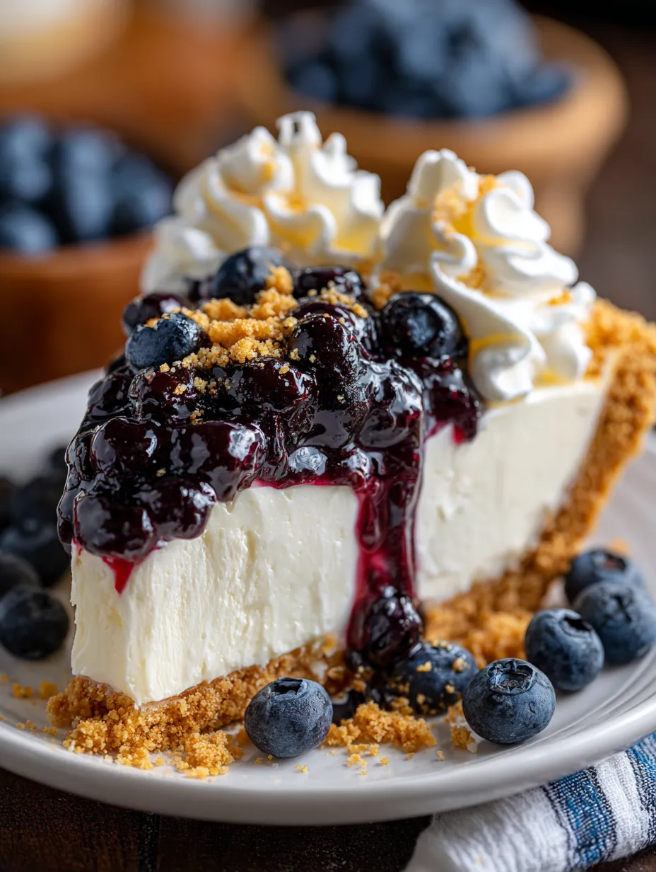 A slice of blueberry cream cheese pie.