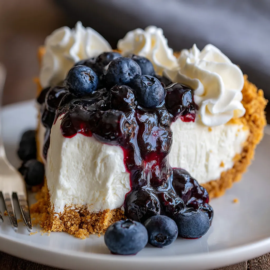 A slice of blueberry cream cheese pie.