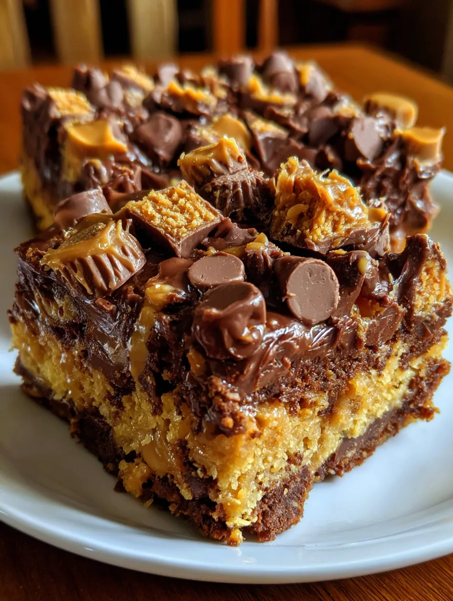 A slice of peanut butter cup cake.