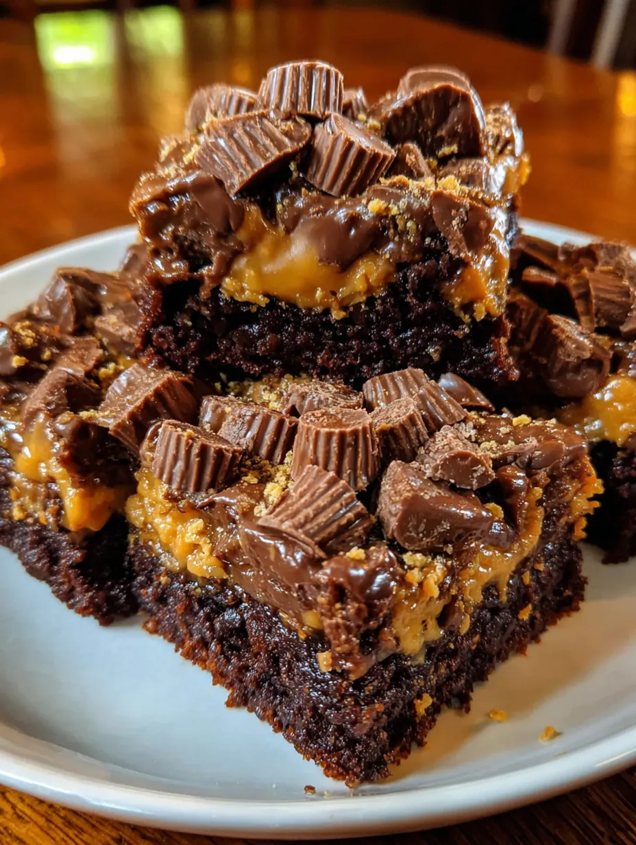 A stack of peanut butter cup cakes.