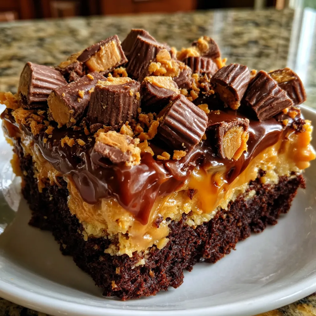 A slice of peanut butter cup cake.