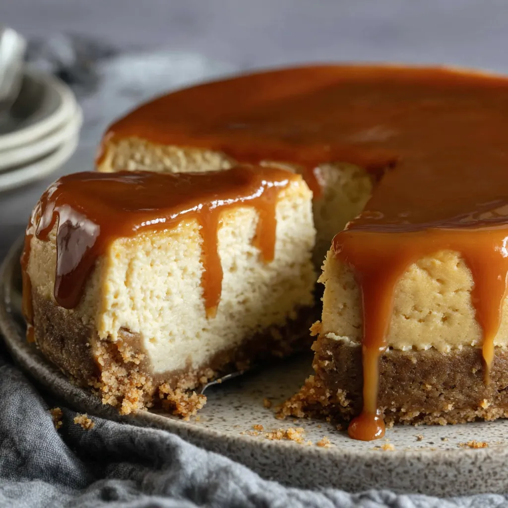 A slice of apple cider cheesecake.