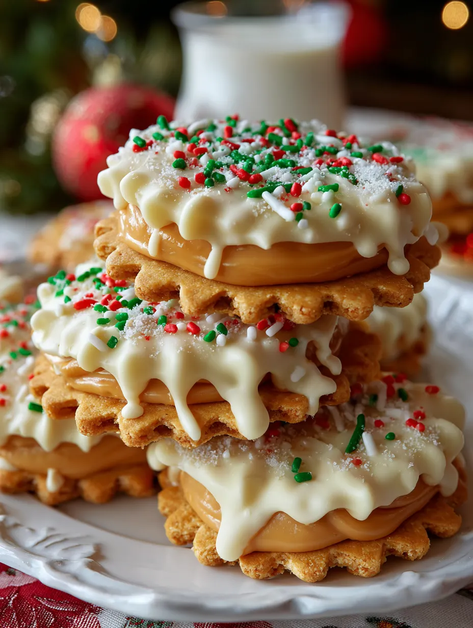 A stack of Ritz Cracker Christmas cookies.