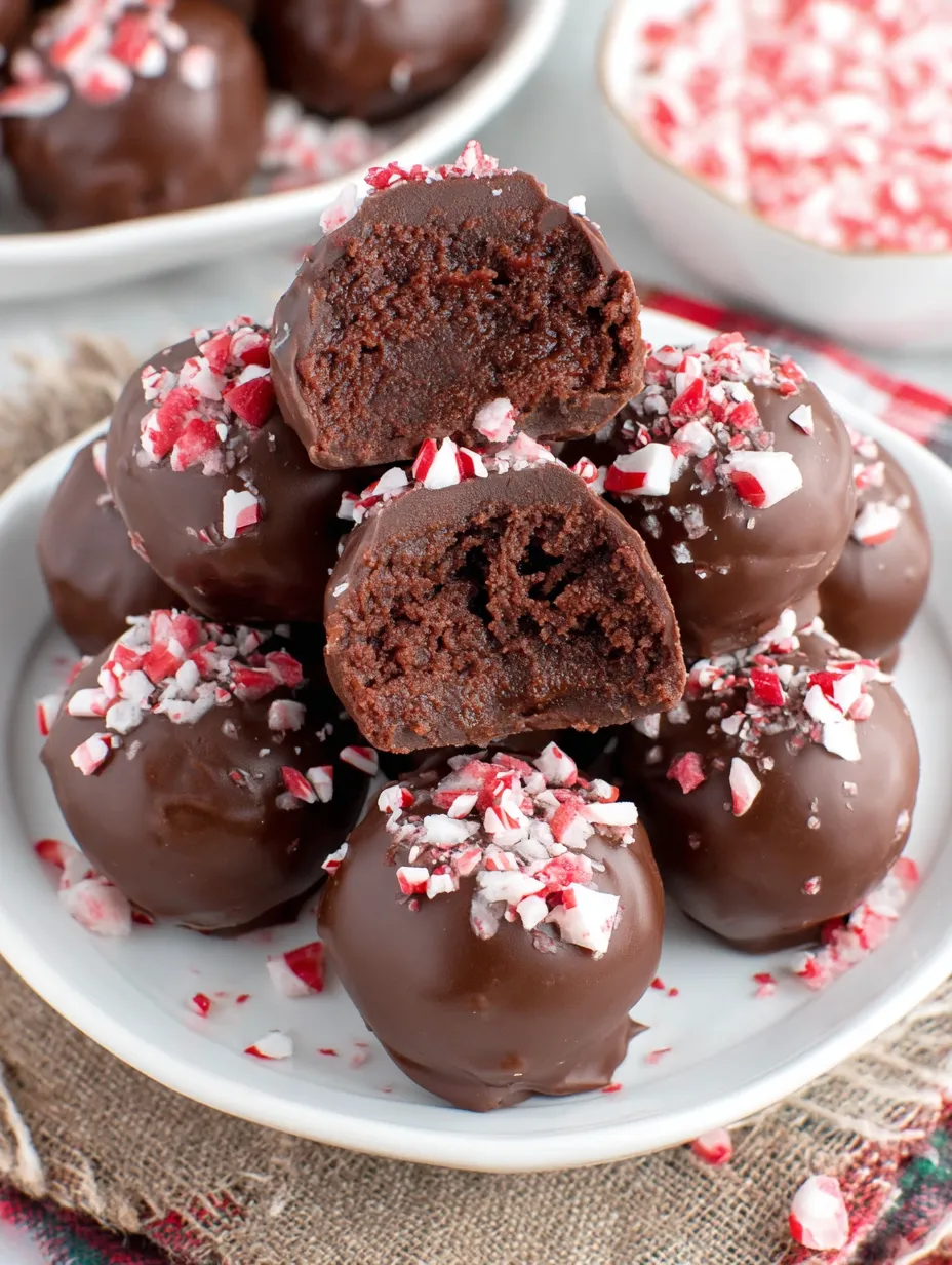 A plate of chocolate peppermint brownie balls.