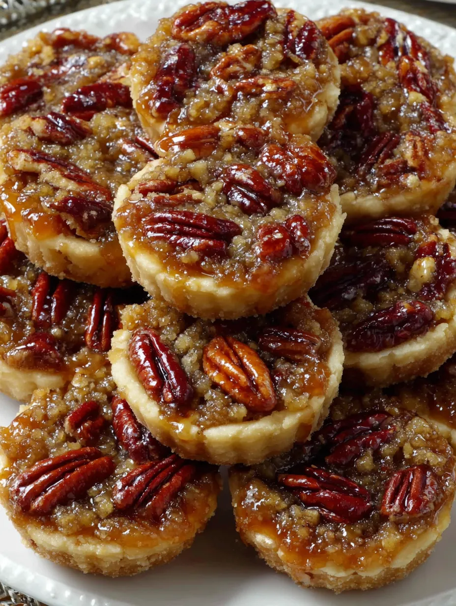 Mini pecan pies with a caramel glaze.