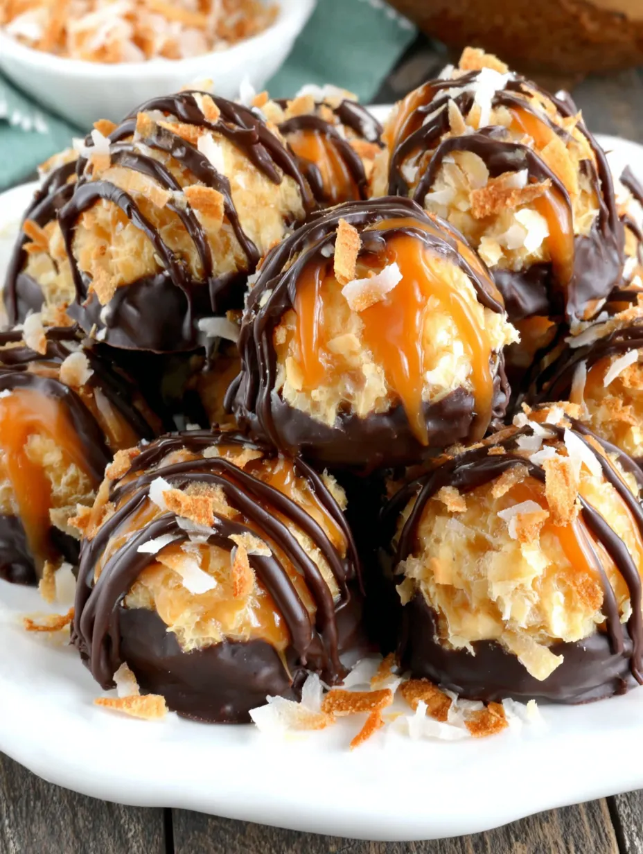 A plate of chocolate covered coconut balls.