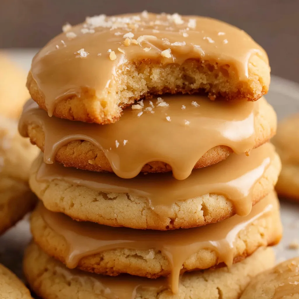 A stack of soft maple cookies with brown butter icing.