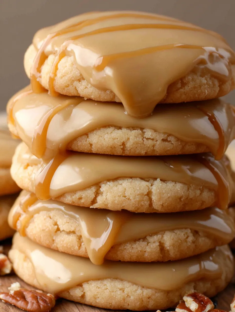 A stack of soft maple cookies with brown butter icing.