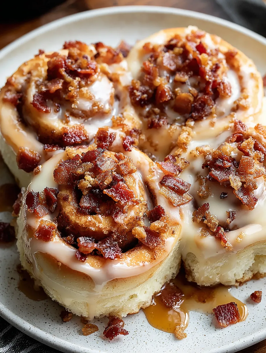 Three rolls of bacon and cinnamon.
