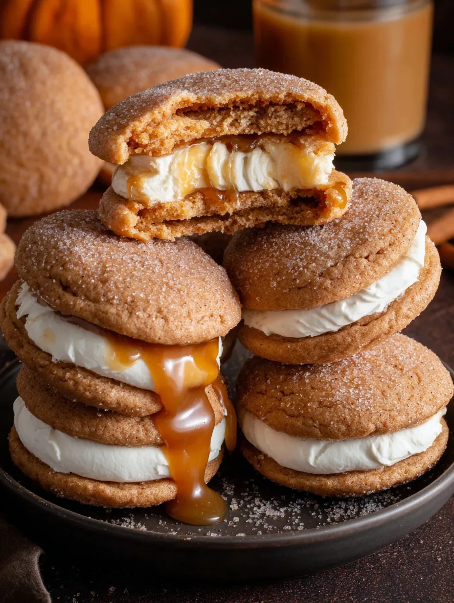 A stack of apple cider whoopie pies.