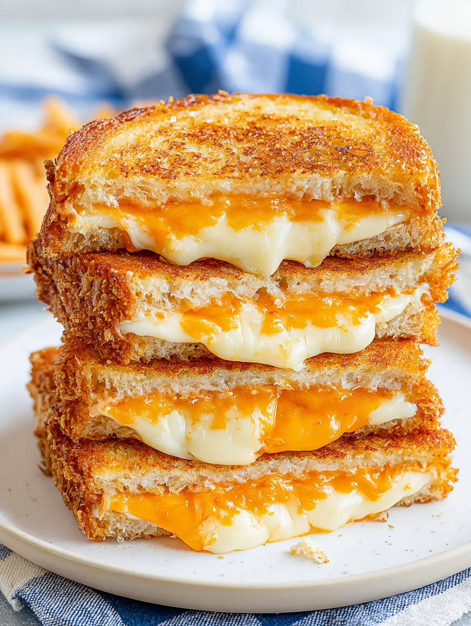 A stack of crispy air fryer grilled cheese sandwiches.