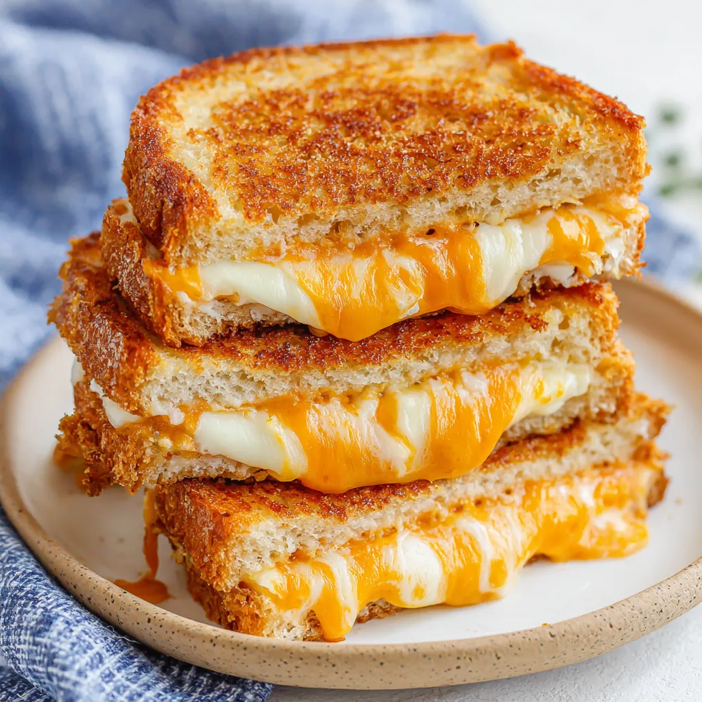 A stack of crispy air fryer grilled cheese sandwiches.