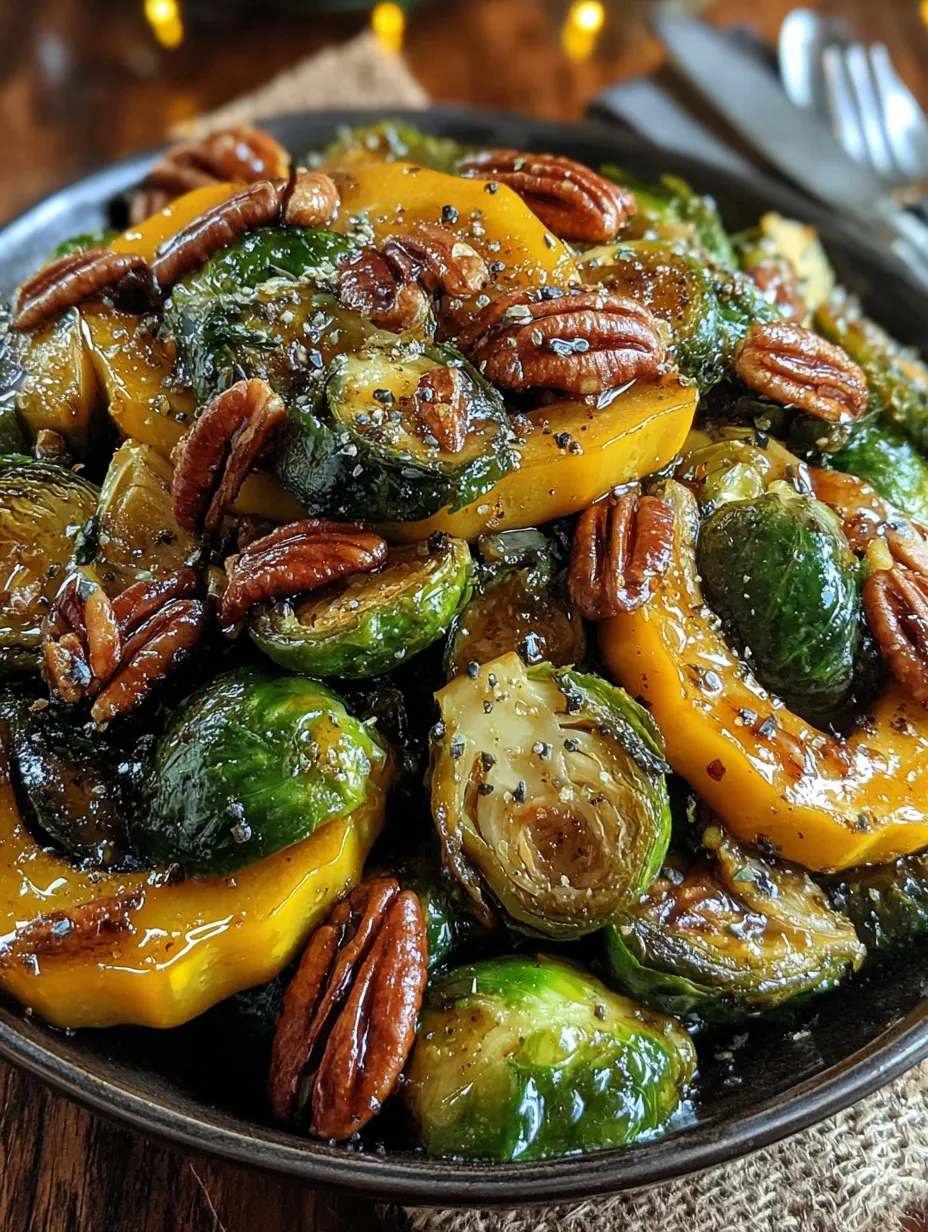 A bowl of roasted acorn squash and brussels sprouts.