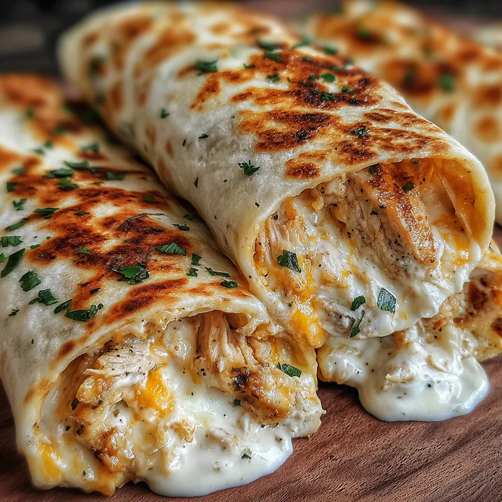 A delicious cheese and garlic chicken wrap.