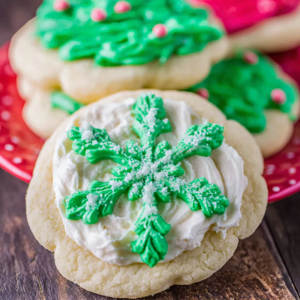A plate of green and white frosted cookies.
