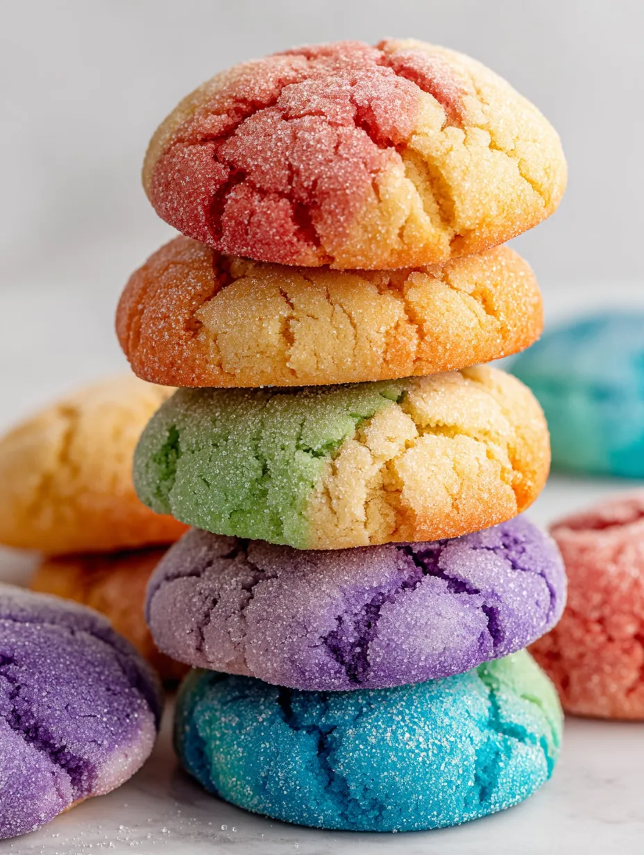 Vibrant fruity jello cookies stacked on top of each other.