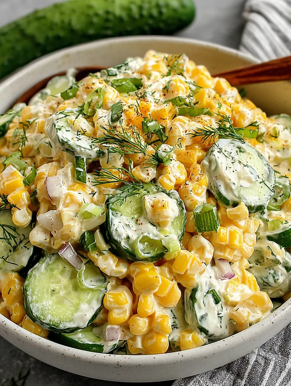A bowl of street corn creamy cucumber salad.