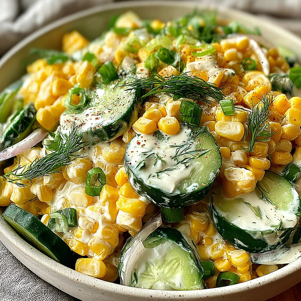 A bowl of street corn creamy cucumber salad.