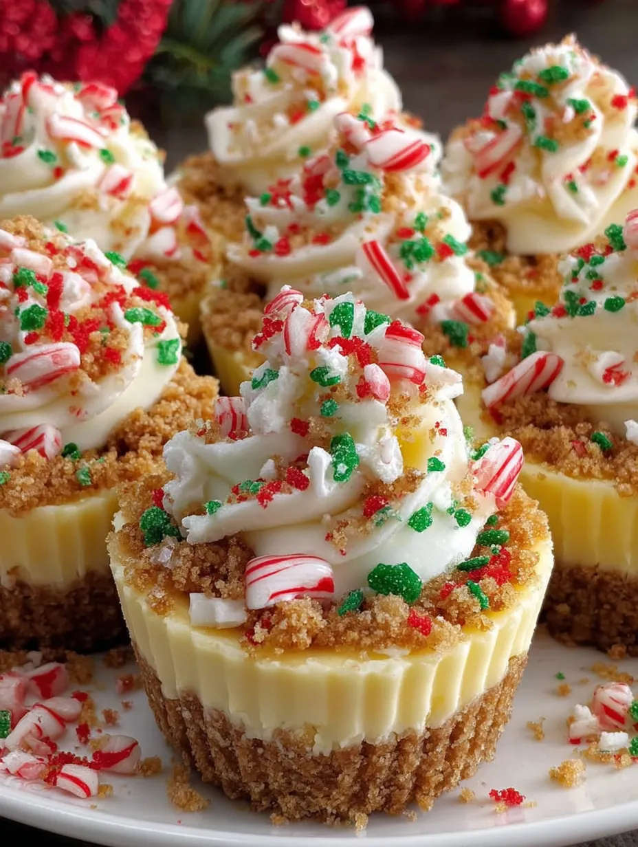 A close up of a no-bake Christmas mini cheesecake.