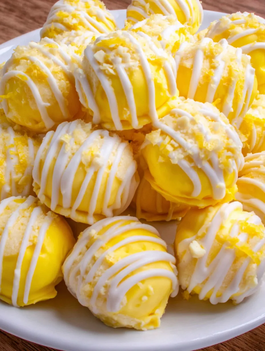 Lemon cheesecake bites on a plate.