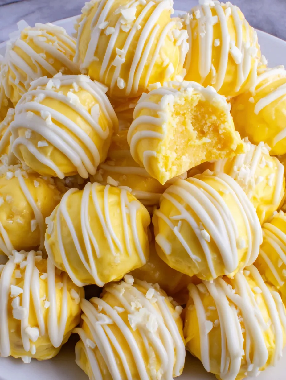 Lemon cheesecake bites with white icing.