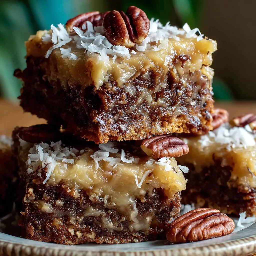 A plate of brownies with pecans on top.