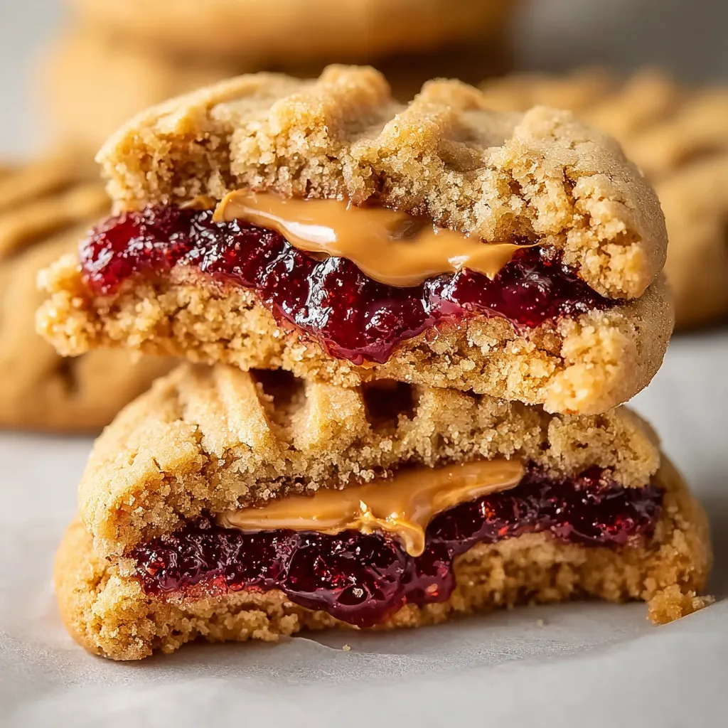 A cookie with peanut butter and jelly filling.
