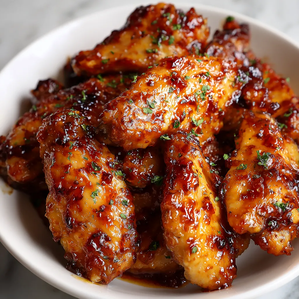 A bowl of Sticky Honey Garlic BBQ Wings.