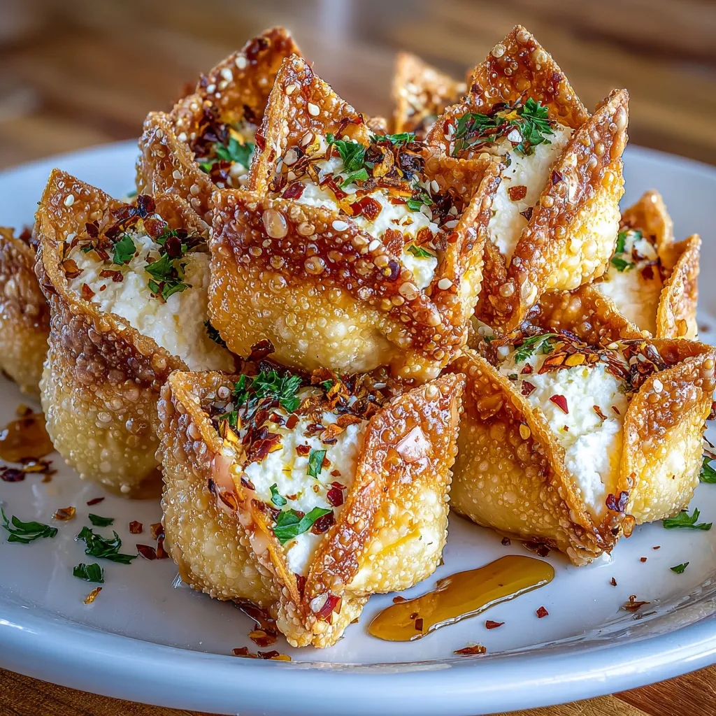 A plate of hot honey feta wonton rolls.