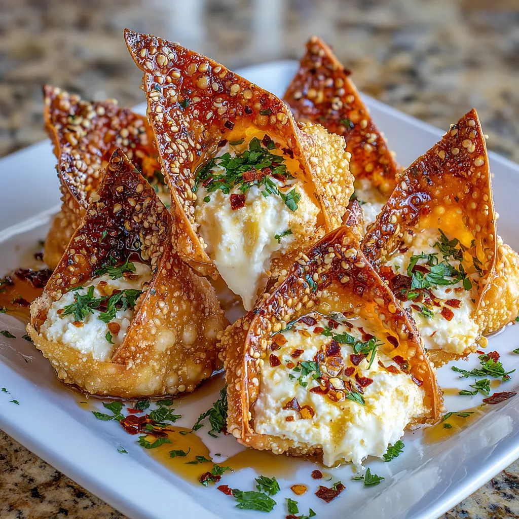 A plate of hot honey feta wonton rolls.
