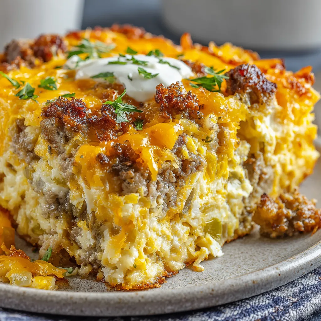 A delicious looking casserole with cheese and bacon.