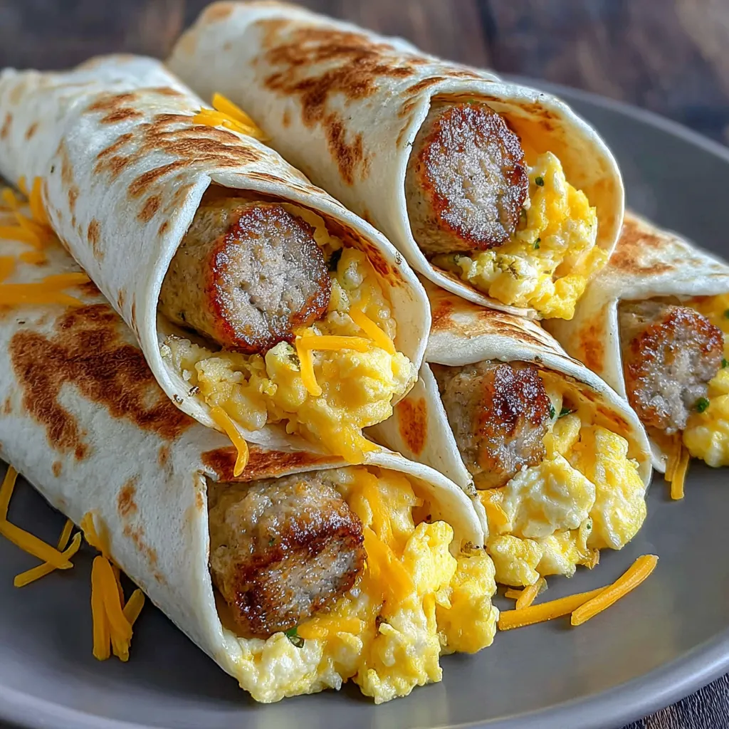 Sausage and egg breakfast roll ups.