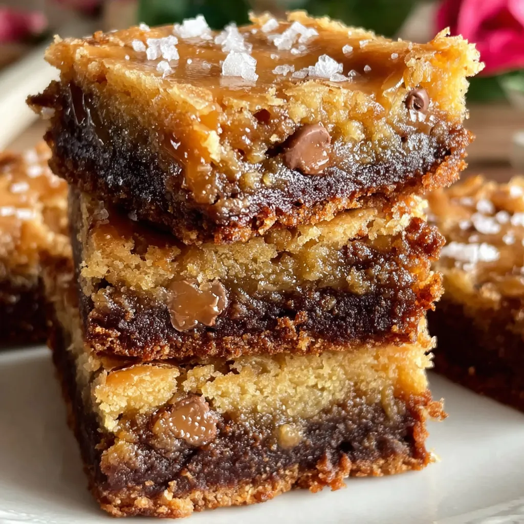 A stack of three butterscotch brownies.