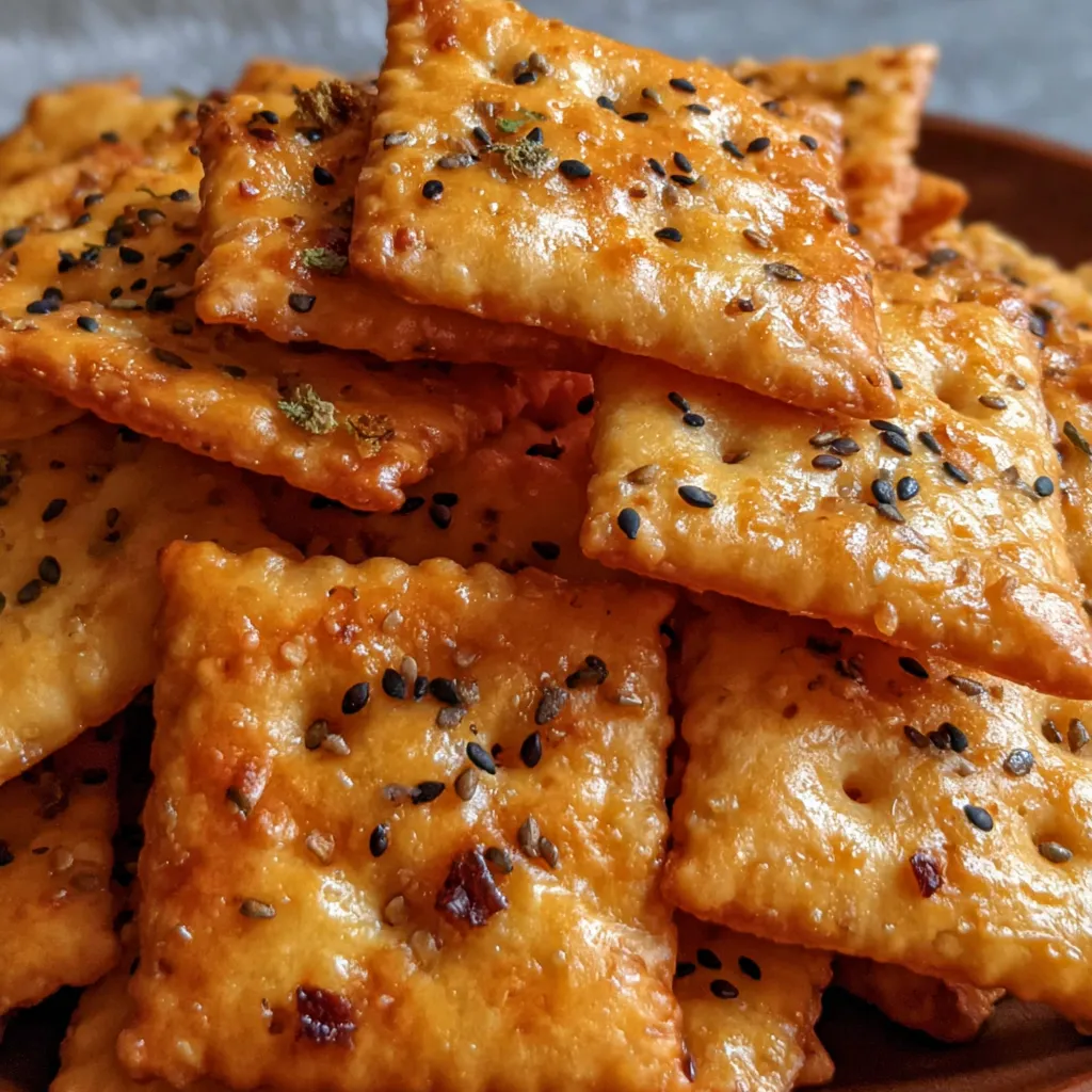 A stack of sourdough cheez-its snack crackers.